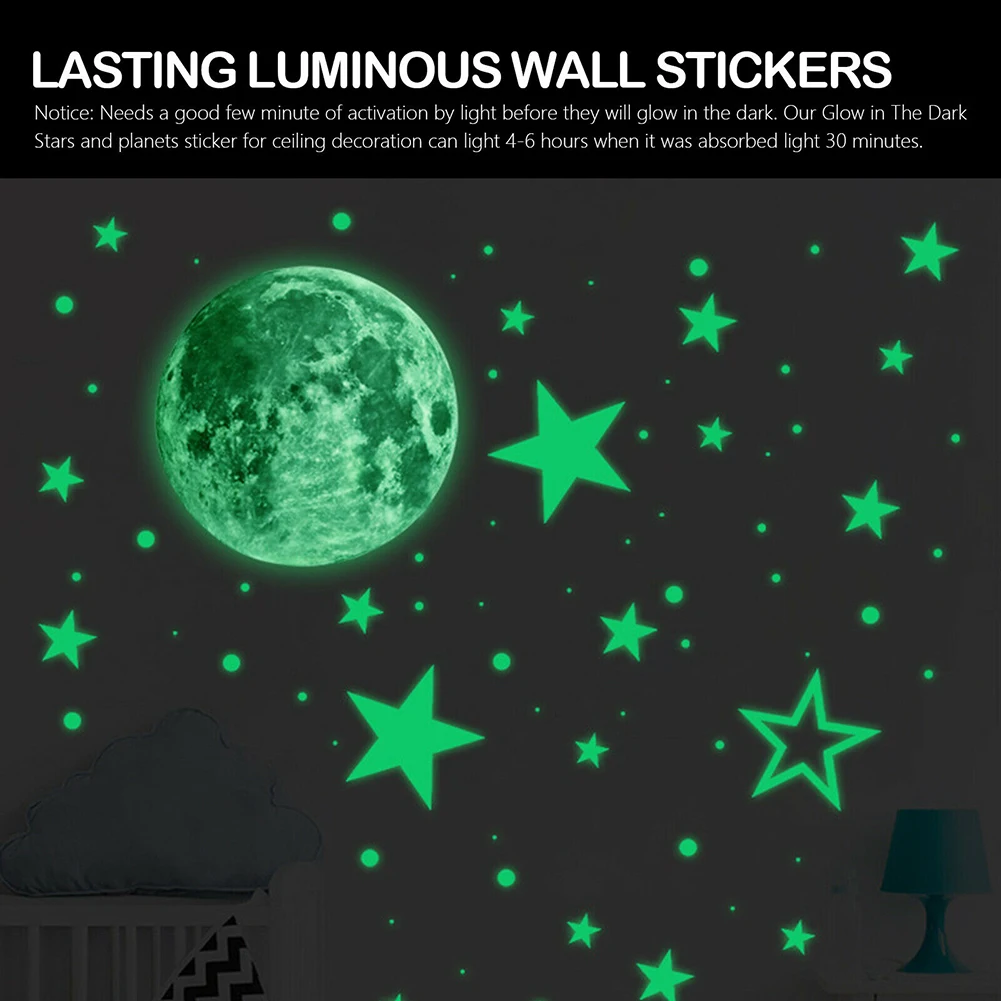 

435 Pcs 20/30MM Shine In The Darkness Luminous Moon Star Dot Wall Stickers Fluorescent Wall Stickers Environmental Decoration