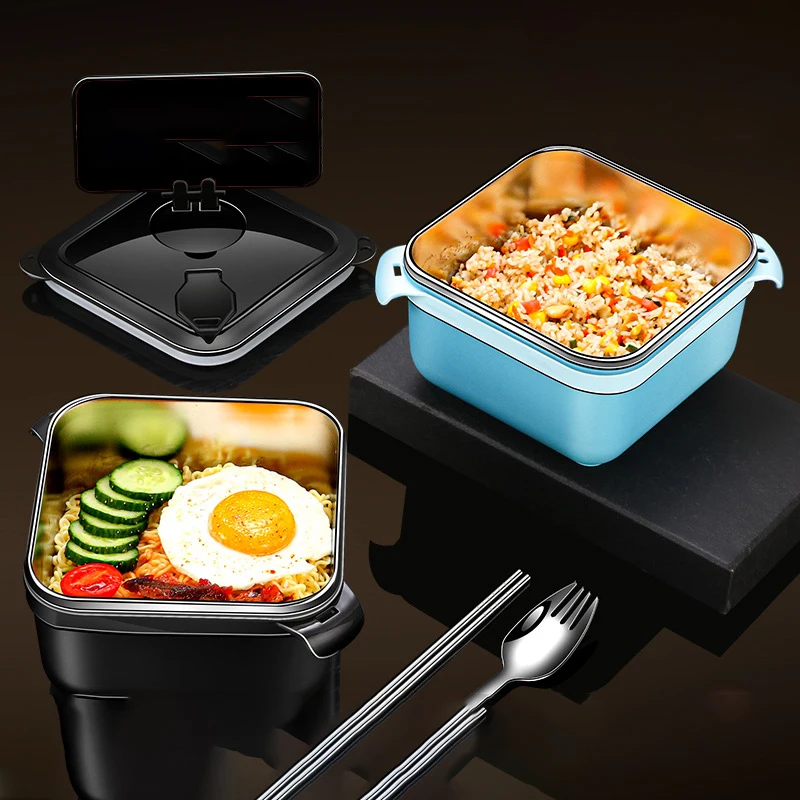

Instant Noodle Bowl Square Dormitory Lunch Box with Lid Large Capacity Lunch Box Instant Noodle Rice Bowl 304 Stainless Steel