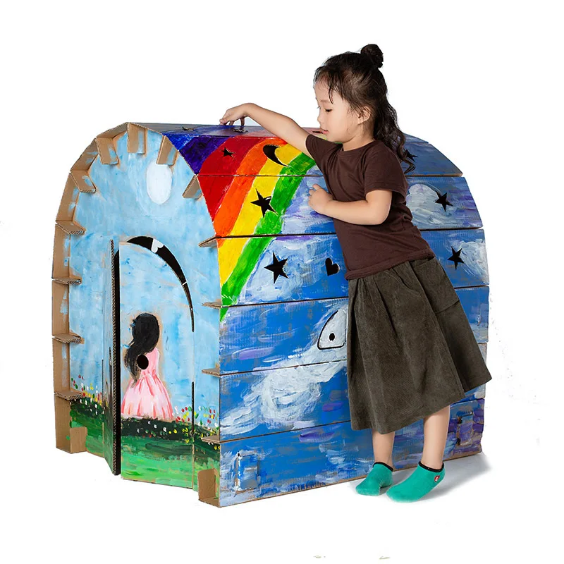 

Children DIY Graffiti Cardboard Toy Corrugated Paper 3D Puzzle Coloring Assembled Model Kid Handmade Paper House Educational Toy