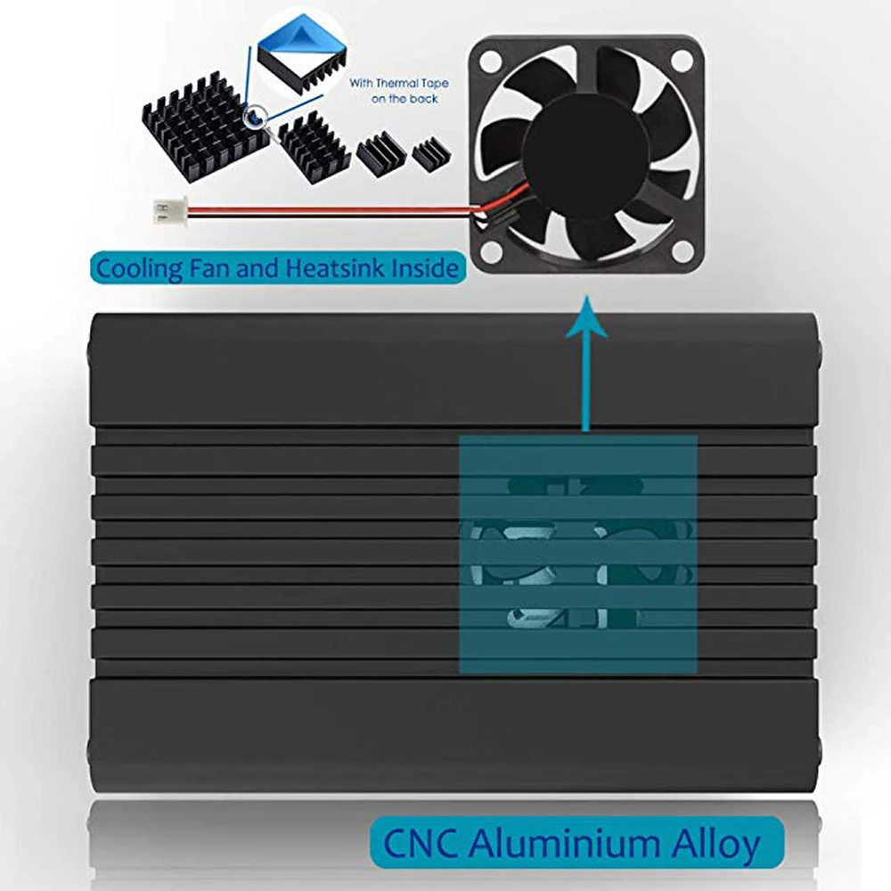 Алюминиевый Чехол для Raspberry Pi 4 Model B акриловые боковые панели с радиатором и