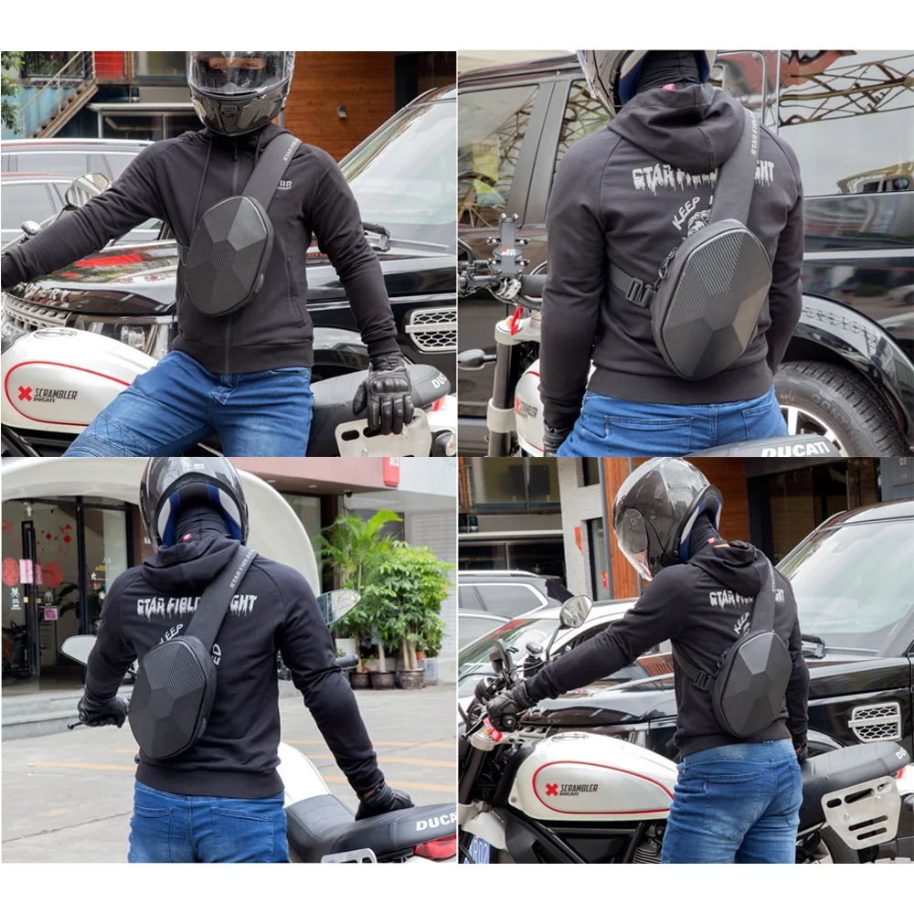 

2021 New Motorcycle Equipment Messenger Bag Carbon Fiber Shoulder Bag Hard Shell Waterproof Reflective Casual Bag Outdoor Travel