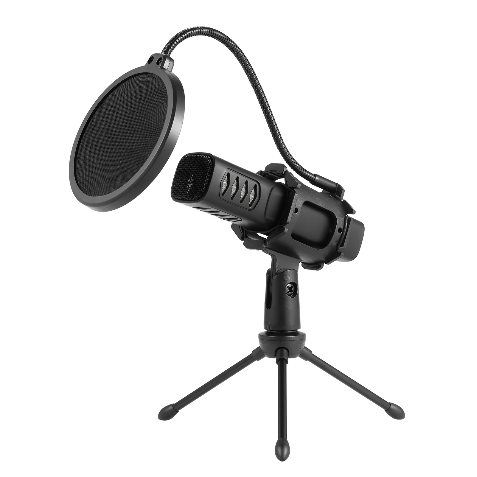 

USB Cardioid Condenser Microphone with Tripod Stand Pop Filter Shock Mount for Gaming Live Streaming Podcasting for PC Laptop