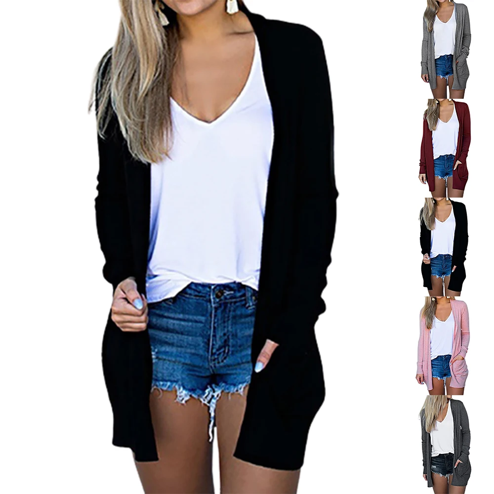 

Женский кардиган, модный однотонный Кардиган с длинным рукавом, модный Повседневный Кардиган, свободная вязаная куртка, пальто, горячая рас...