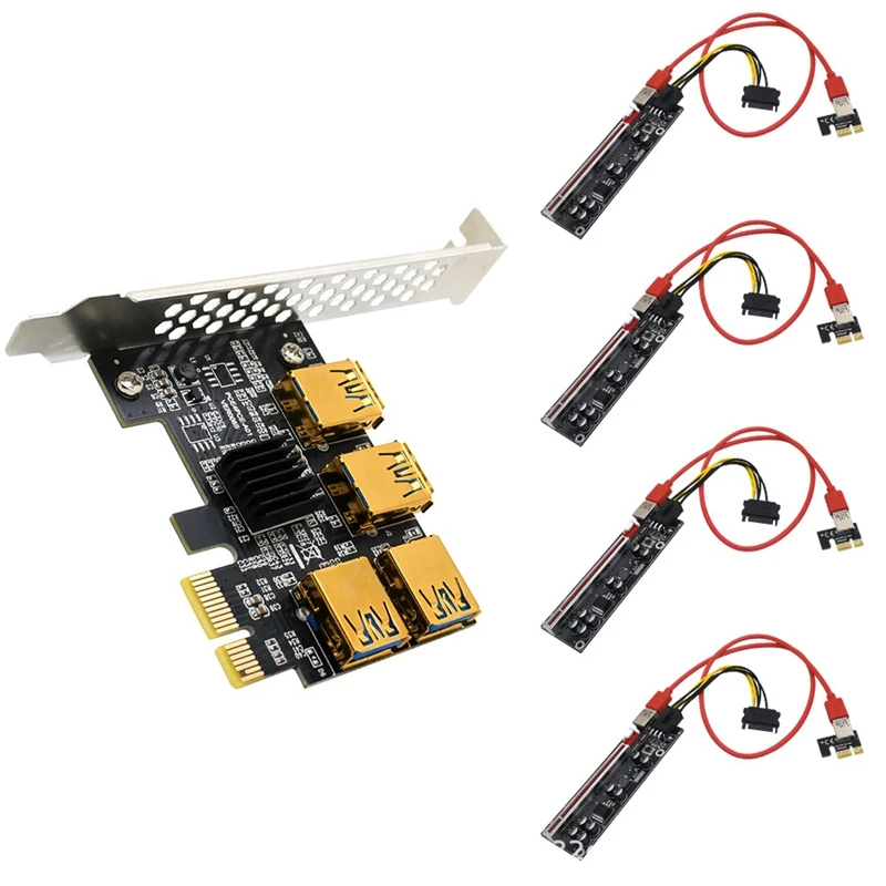 

PCI-E Expansion Card One for Four USB PCI-E 1X to PCI-E 16X 6Pin Graphics Extension Cable Expansion Card for BTC Mining