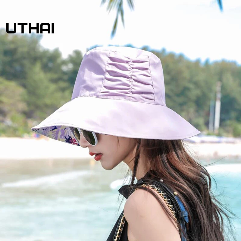 

K108 Summer New style Tie-dye Bucket Hat Ladies Elastic Double-Sided Fisherman Hat Big Brim Outdoor Sunscreen Wild Hat