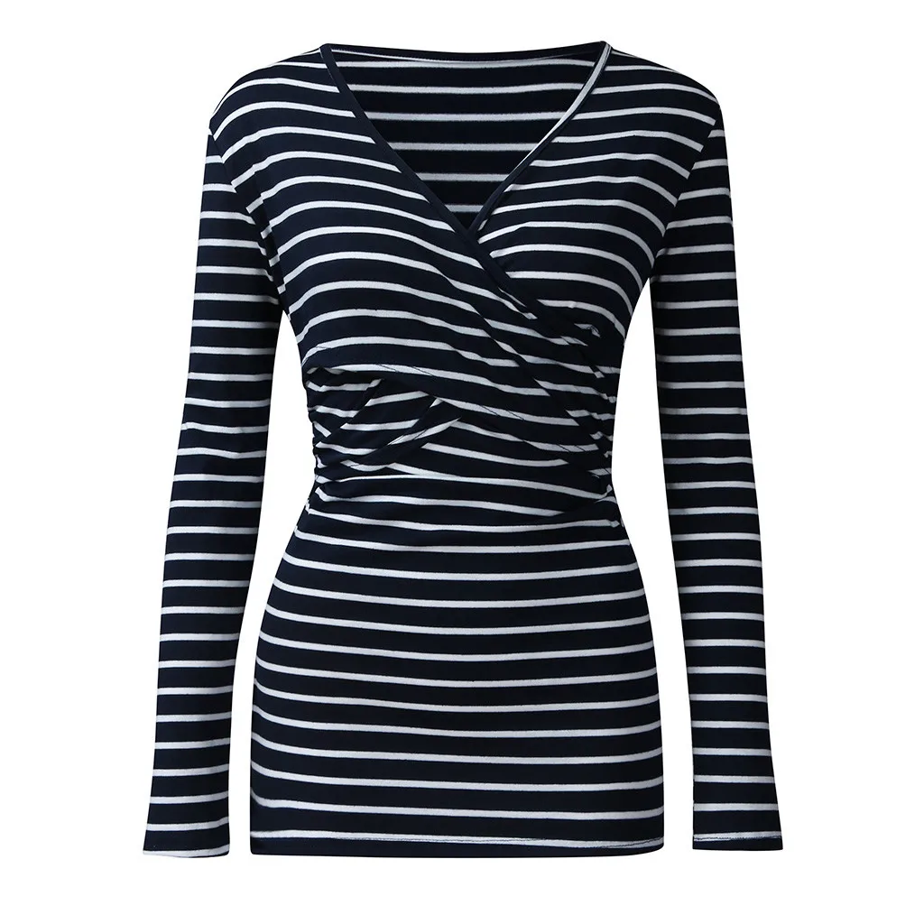 Одежда для беременных женская блузка в полоску с длинным рукавом кормления