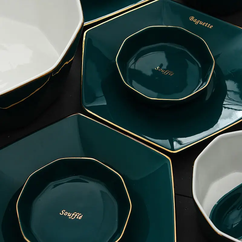 

Nordic style emerald high grade ceramic tableware set family dishes creative dishes set plates