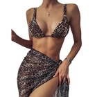 2021 женский купальник из трех частей, сетчатый купальник с леопардовым принтом, монокини, сексуальный винтажный бикини, Летний Пляжный Купальник S  XL