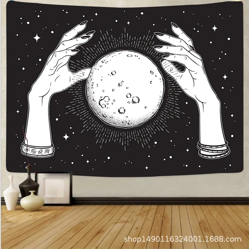 

black tapestry wall starry moon blanket wall large tapestry planet drop shipping wall hanging carpet