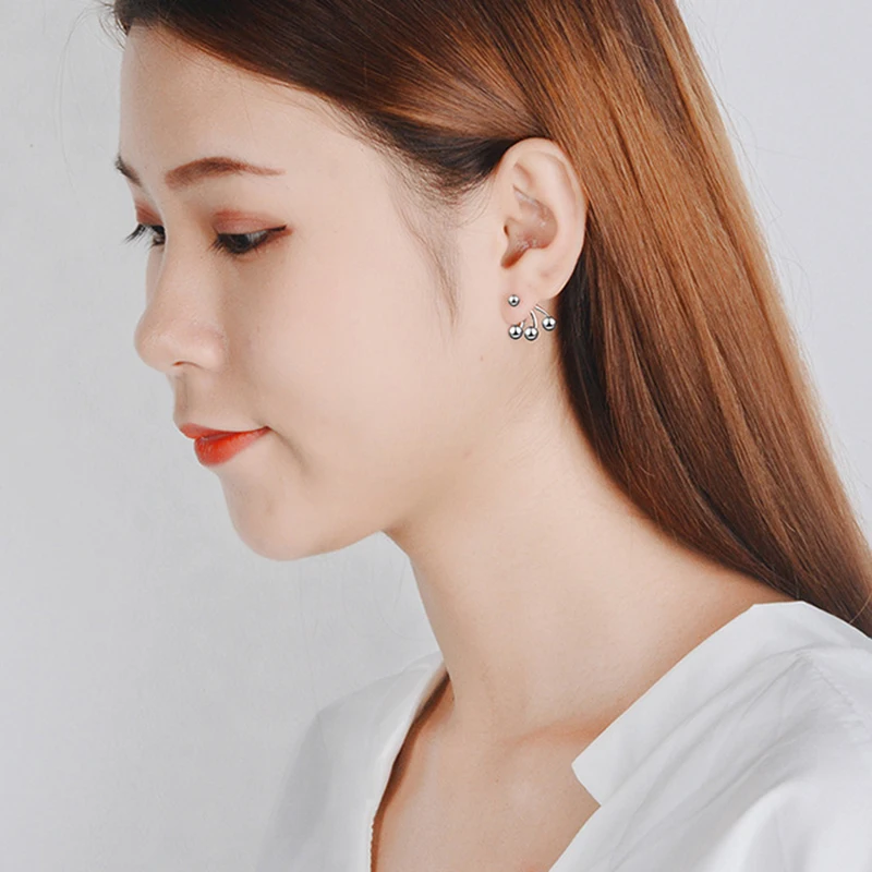 Женские асимметричные серьги гвоздики из серебра 925 пробы со съемными круглыми