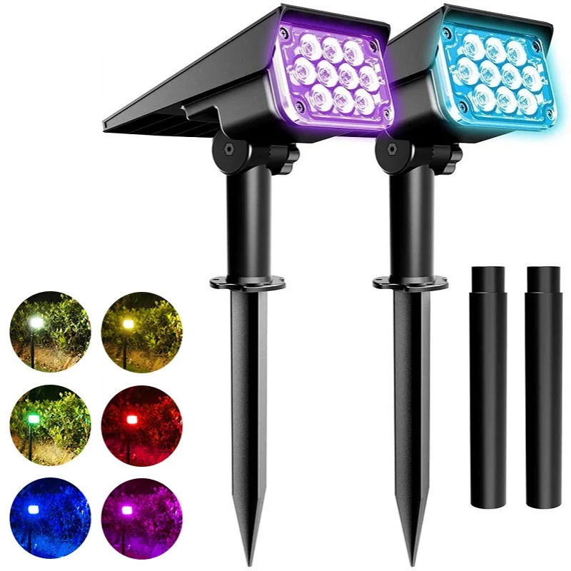

LED Outdoor Solar Lawn Ground Plug Light IP65 waterproof Angle Adjustable RGB Gradient Color Garden Landscape Decor Wall Lamp