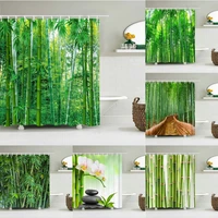 3d green bamboo plant printed bathroom shower curtain leaves landscape bath curtains waterproof polyester fabric home decor
