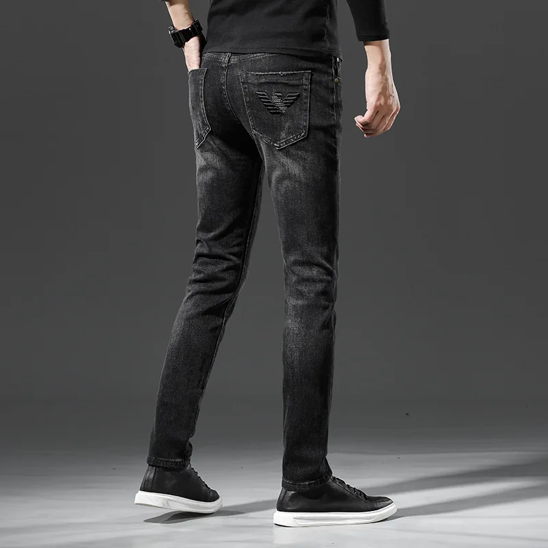 

Luren 2021 Spring Foreign Trade New Printed Black Jeans Men Fashion Slim Fit Skinny Denim Jeans Korean Casual Style Pants
