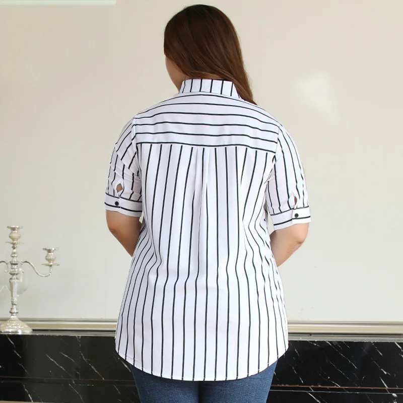 TUHAO Летняя женская полосатая блузка рубашка размера плюс 10XL 8XL 6XL летняя с