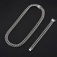 13mm iced out cuban link chains necklace hip hop miami full paved rhinestone bracelet bling punk choker for men women jewelry