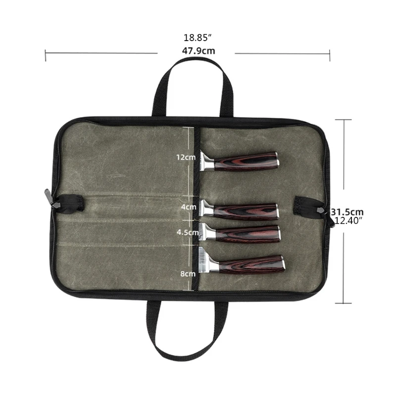 

Chef Knife Bag Kitchen Roll Bag ( 4 Slots),Canvas Cooking Portable Durable Storage Pockets Green Carry Case Pouch