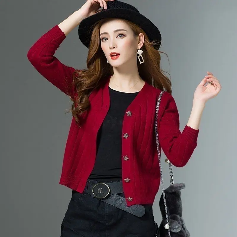 

Свитер, пальто для женщин, кардиган, Красная тонкая трикотажная рубашка, верхняя одежда на весну и осень, новинка 2021, верх в западном стиле, стандартный кардиган