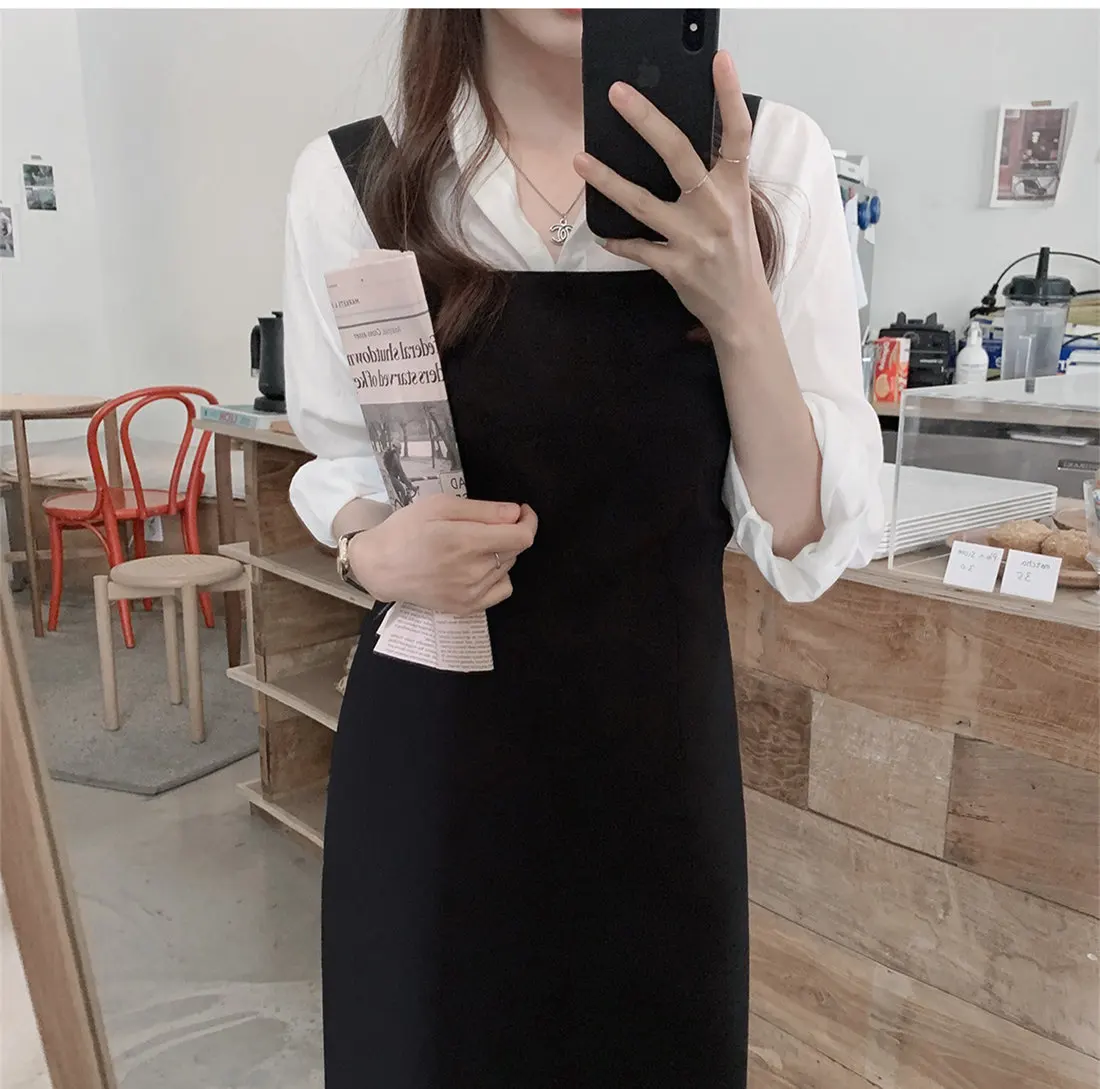 

Костюм женский из 2 предметов без рукавов, винтажное черное платье с V-образным вырезом, одежда для девушек, Размеры S XL, весна-лето