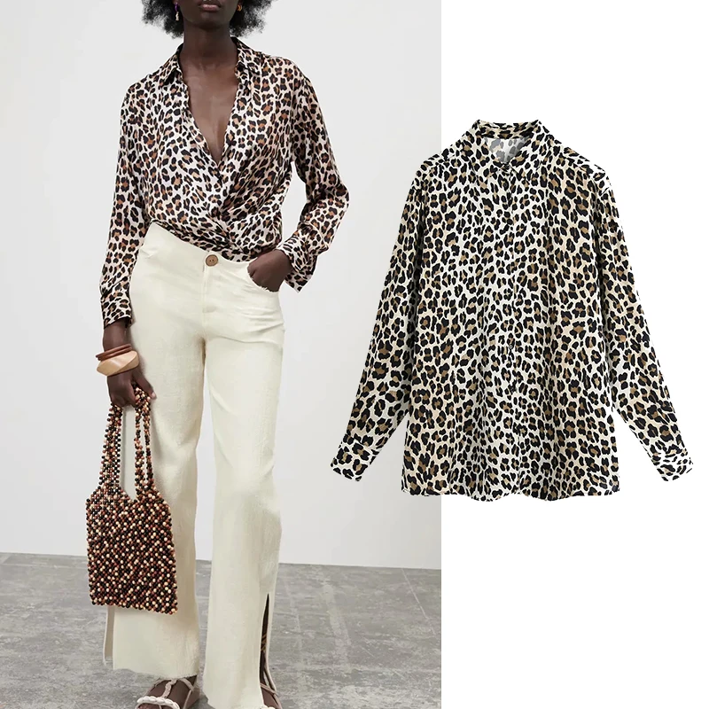 

Женская рубашка с леопардовым принтом BTB.WO, винтажная рубашка на пуговицах, свободная, повседневная, элегантная, летняя, 2021