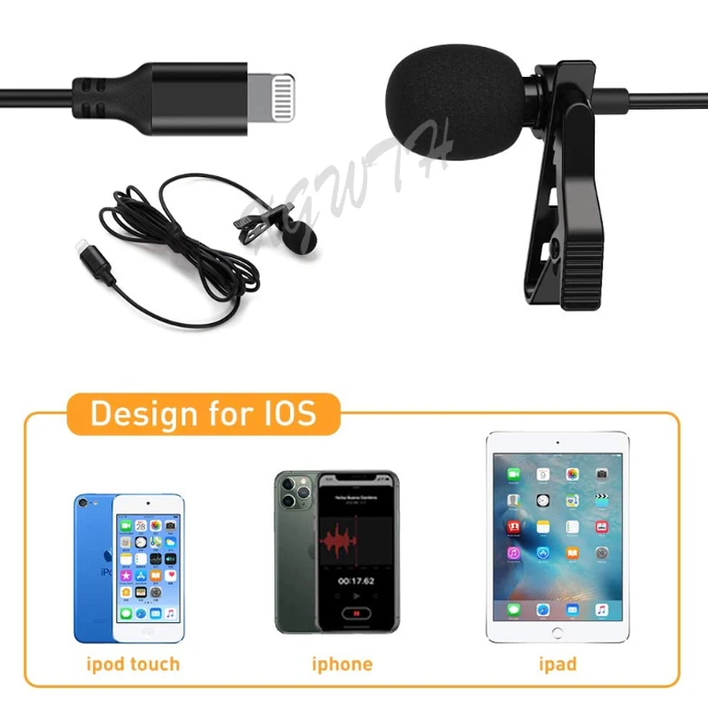 Конденсаторный петличный микрофон всенаправленный с клипсой длиной 3 м для iPad