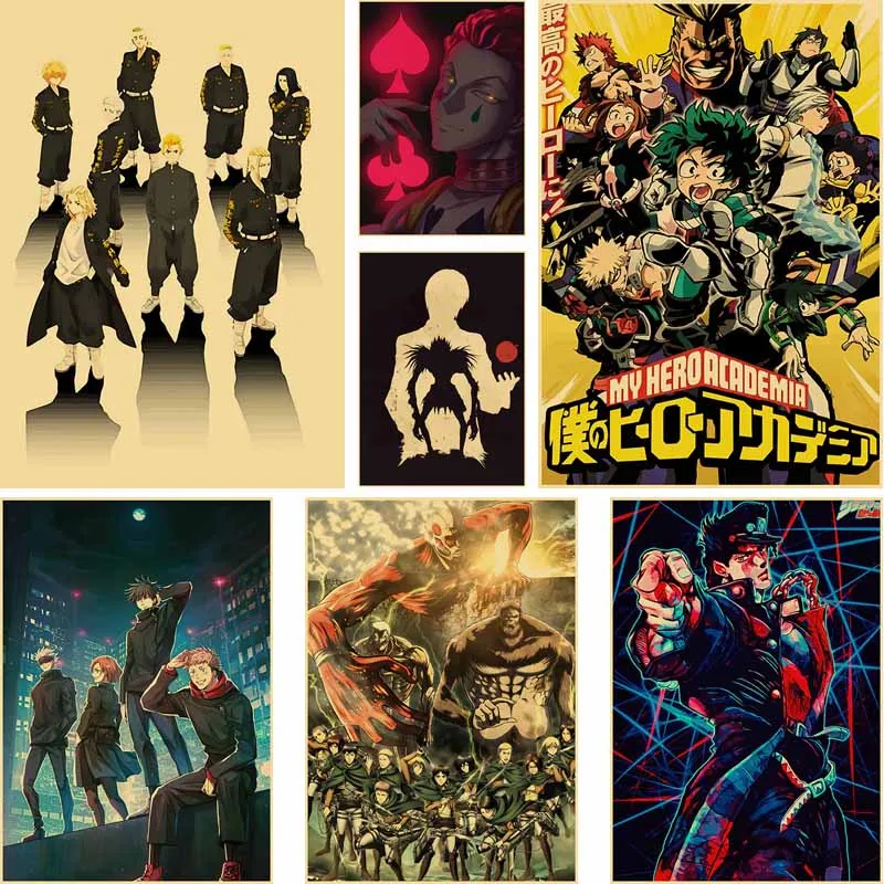 

Classic Anime Series Vintage Poster Tokyo Revengers Demon Slayer Jujutsu Kaisen Kraft Paper Posters Home Bar Cafe Decor Painting