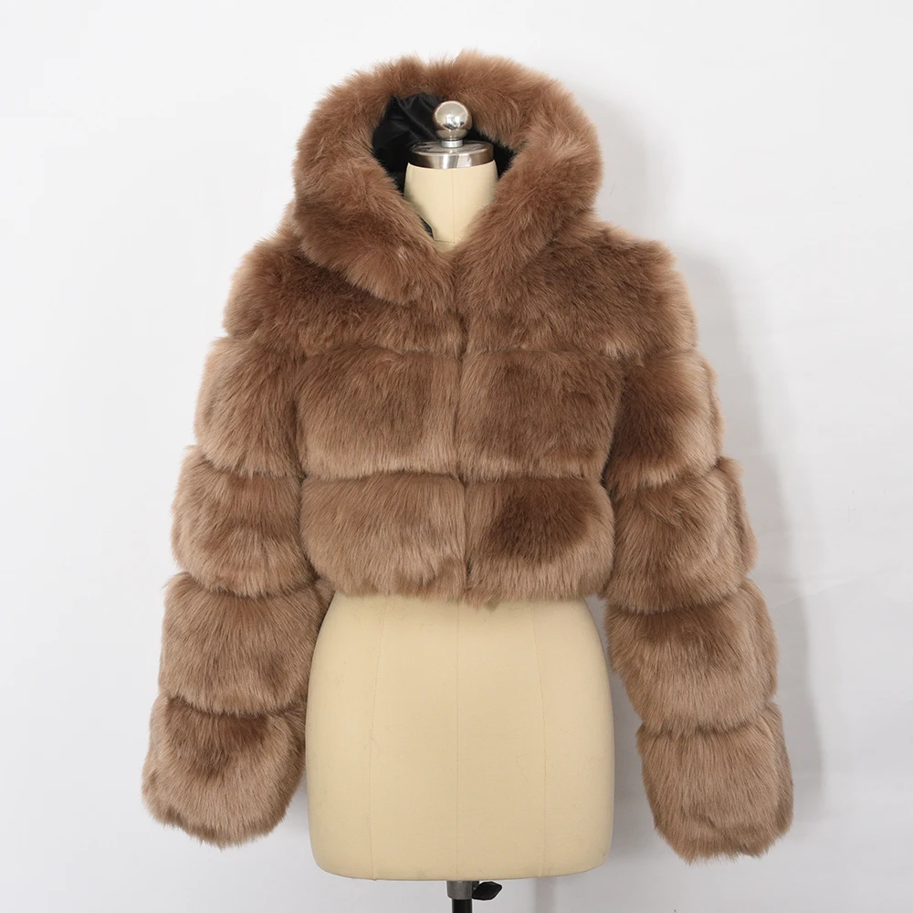 Новинка 2020 Женское пальто из искусственного меха короткое меховое с капюшоном