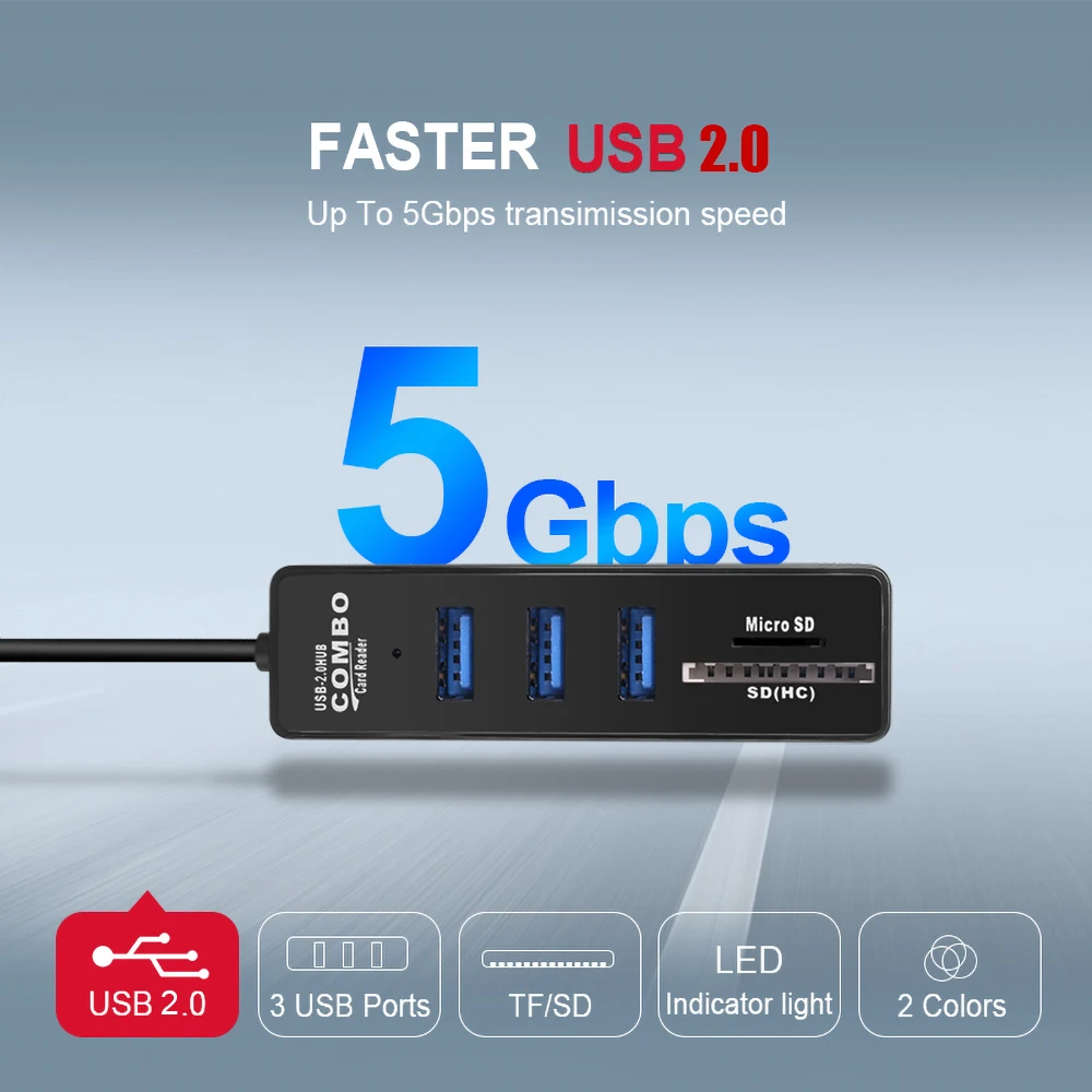 Мини-Разветвитель USB 2 в 1 0 3 порта + кардридер для SD TF | Компьютеры и офис
