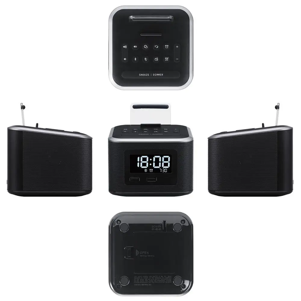 Homtime Docking Bluetooth speakers portable speakers FM radio USB chargers Digital Alarm Clock wireless speaker LED Display NEW enlarge