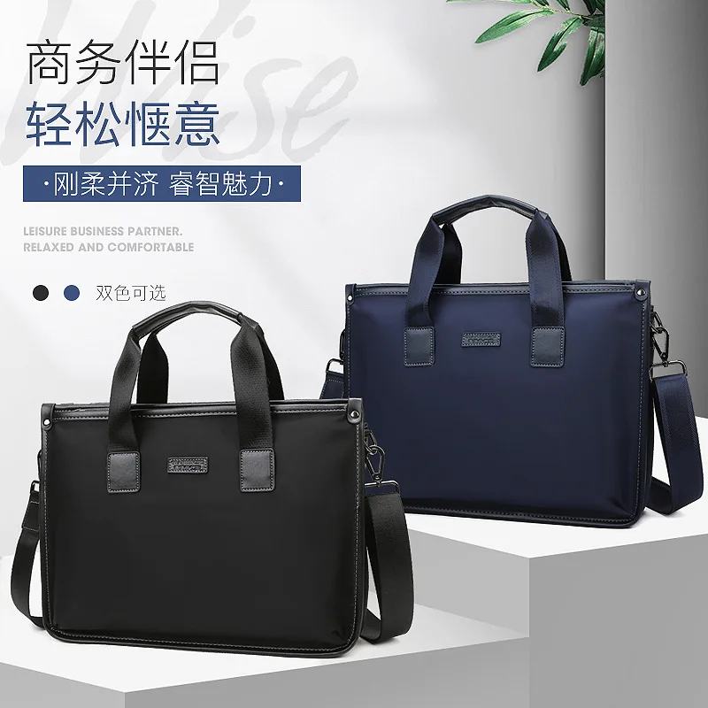 New Design Man's Briefcase Oxford Water Proof 14 Inch Laptop Case Causal Handbag Male Shoulder Bag Travel Bag, Black&Blue