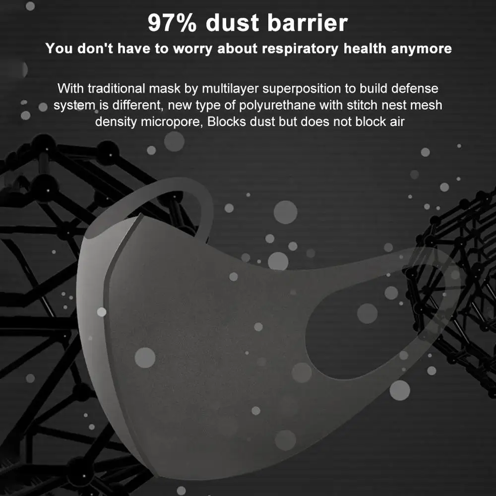 

5pcs Black Face Mask Dust And Nose Protection Breathable Mouth Mask Fashion Reusable Washable Masks For Man Woman