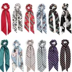 Женская атласная резинка для волос, Длинная лента с бантом и принтом, аксессуар для волос, 2021