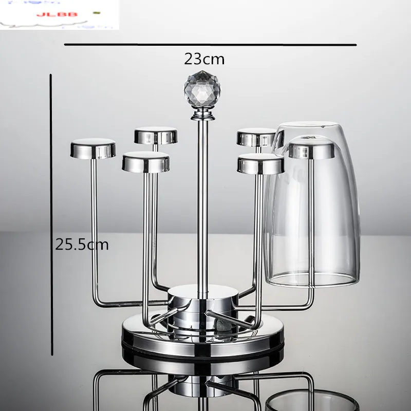 

stainless steel Cup storage rack 6 cups Drain rack living room glass Hanging cup 6 piece set With metal cup holder Acrylic base