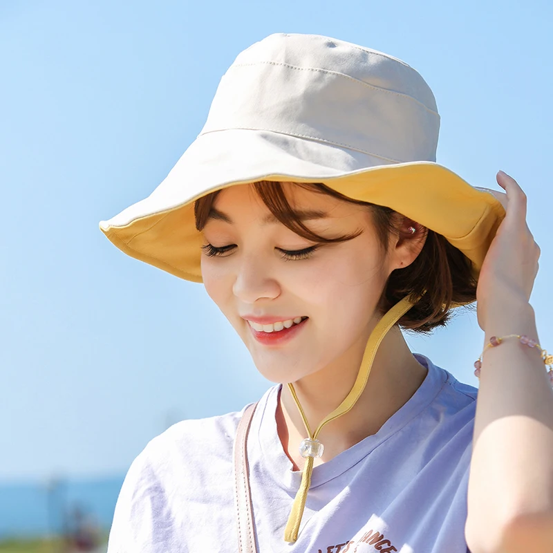 CHIMERA Fashion Bucket Hat for Women Summer Foldable Cotton Double Side Sun Prevent Hats Outdoor Beach Visor Basin Cap