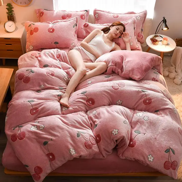H Winter Flannel Fleece duvet cover single Comforter cover Home textile 1pc cartoon Solid warm quilt cover Velvet bedcover - Цвет: H