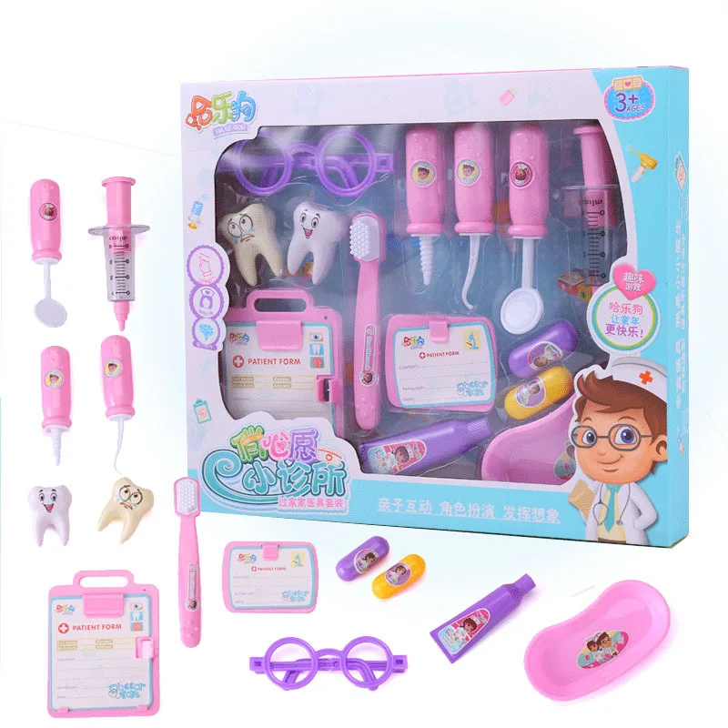 

Plastic Kids Toys Doctor Set for Children Kit Games for Girls Boys Pretend Play Red Medical Dentist Medicine Box Cloth Bag Gift