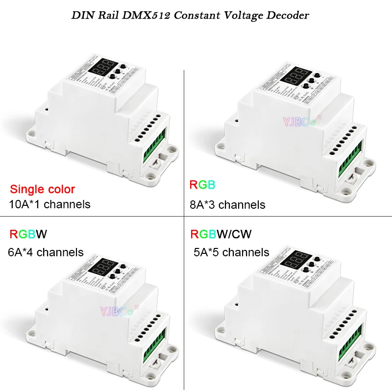 

1CH 3CH 4CH 5CH DIN Rail постоянное напряжение DMX512 декодер 12В-24В DMX512/1990 PWM RJ45 Одноцветный/RGB/RGBW/RGBCW светодиодный контроллер