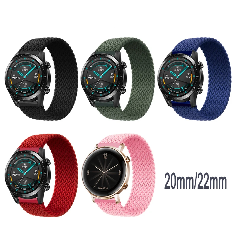 

20mm/22mm Braided Solo Loop Band for Samsung Galaxy watch 3 45mm 41mm/active 2/Gear S3 bracelet amazfit gts 2 2e /gtr 2 2e bip s