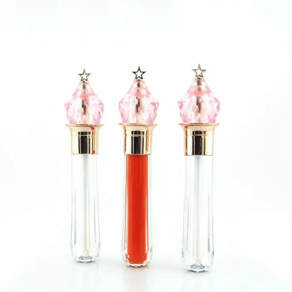 1pc 3.5ml Magic Wand Shaped Lip Gloss Tubes Gold Star Transparent Bottle Plastic Lipstick Tubes Empty Cosmetic Packing Container