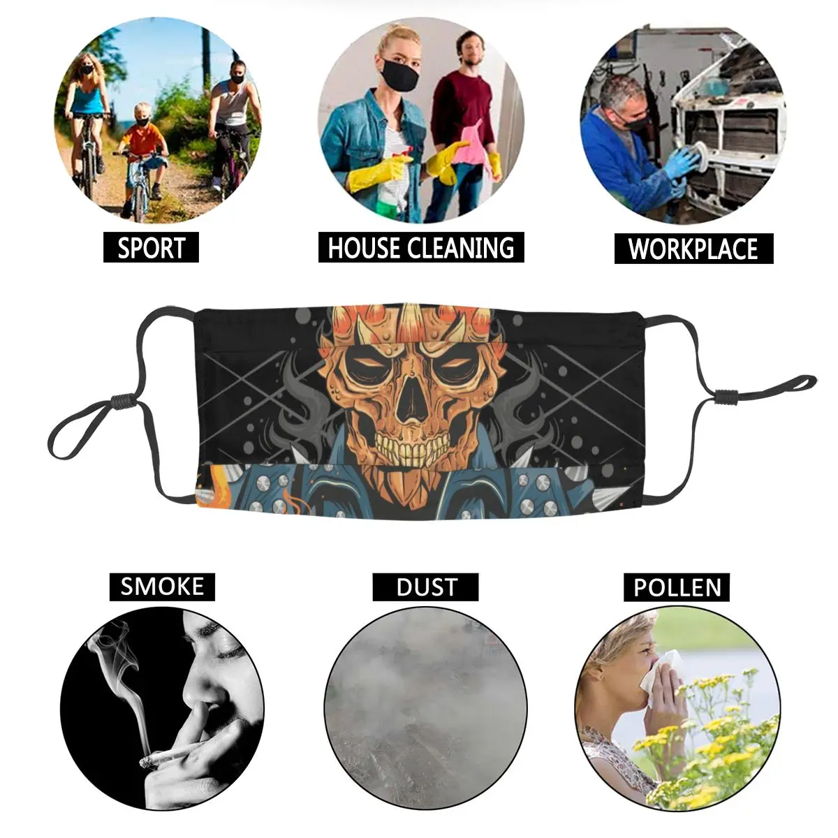

Fire Skull Reusable Mouth Face Mask Unisex Adult Skeleton Anti Haze Dustproof Mask Protection Cover Respirator