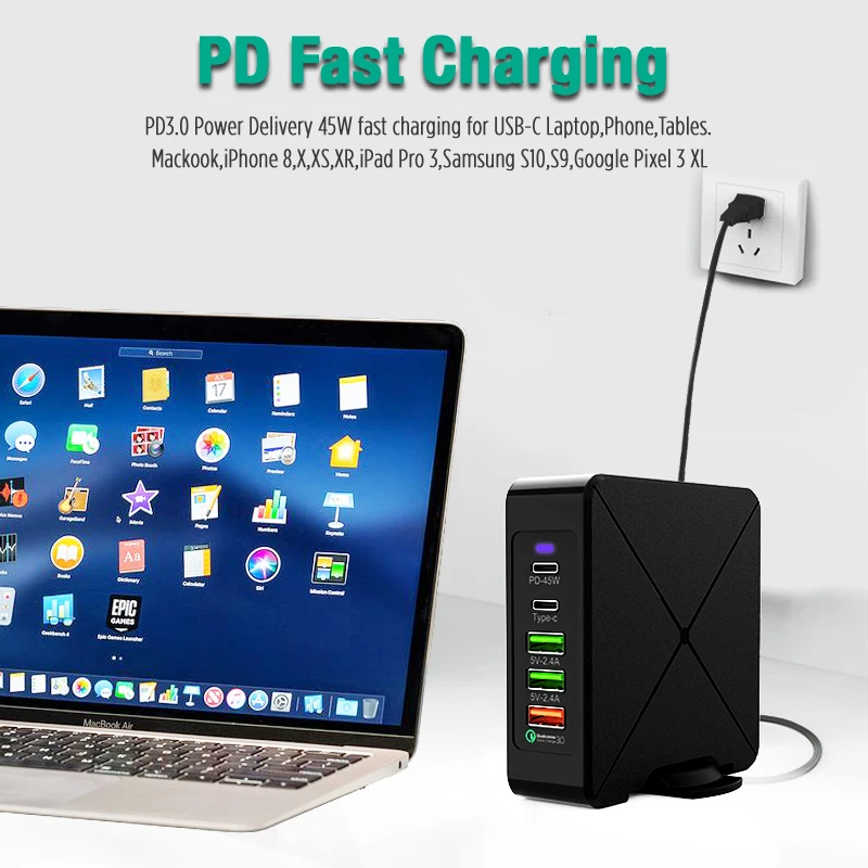 С несколькими usb-портами зарядное устройство 75 Вт PD USB-C 45 Вт быстрозарядная станция для iPhone 8 X Macbook samsung S10 Quick Charge 3,0 type C адаптер