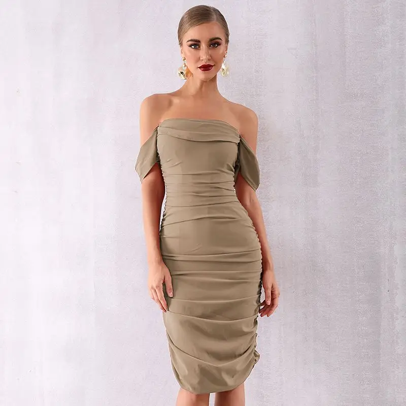 Gray Adyce Новое модное женское Клубное платье Vestidos с открытыми плечами вечерние платья знаменитостей сексуальное ДРАПИРОВАННОЕ Кружевное облегающее платье без бретелек - Цвет: Gray