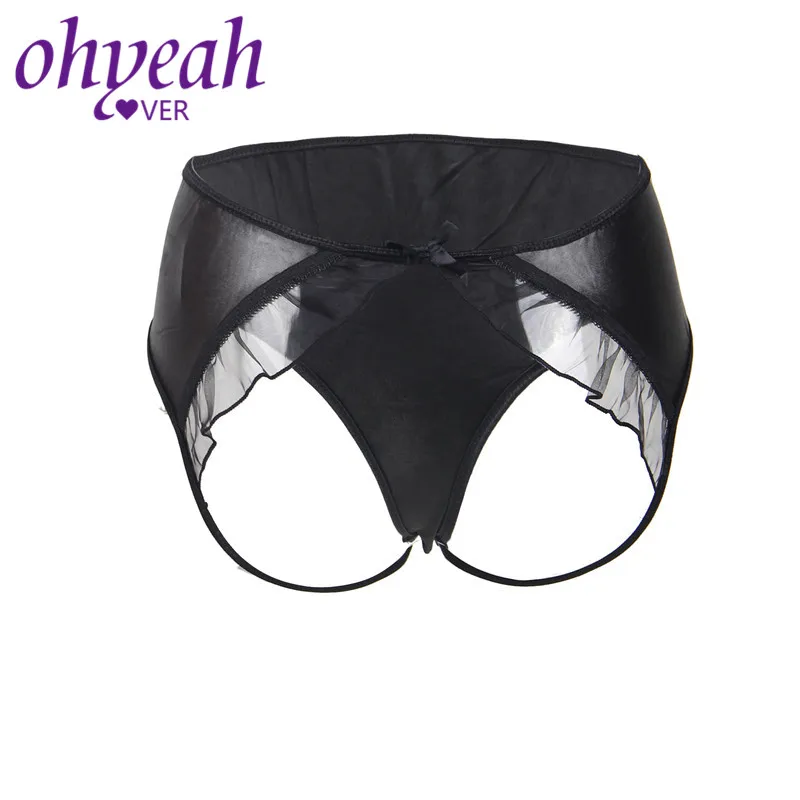 Ohyeahlover M-6XL черные искусственная кожа трусики женское сексуальное нижнее белье с