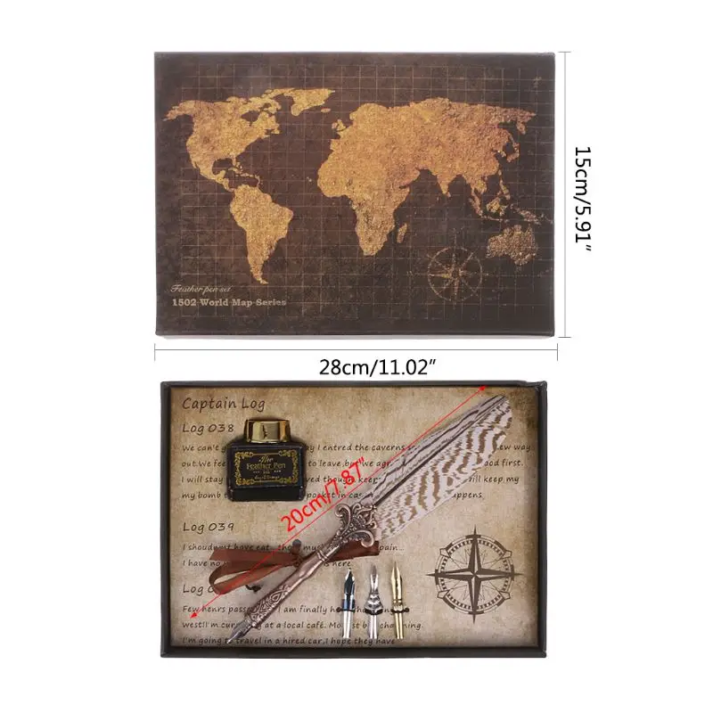 

Antique Quill Feather Dip Pen Writing Ink Set Stationery Gift Box Fountain Pen