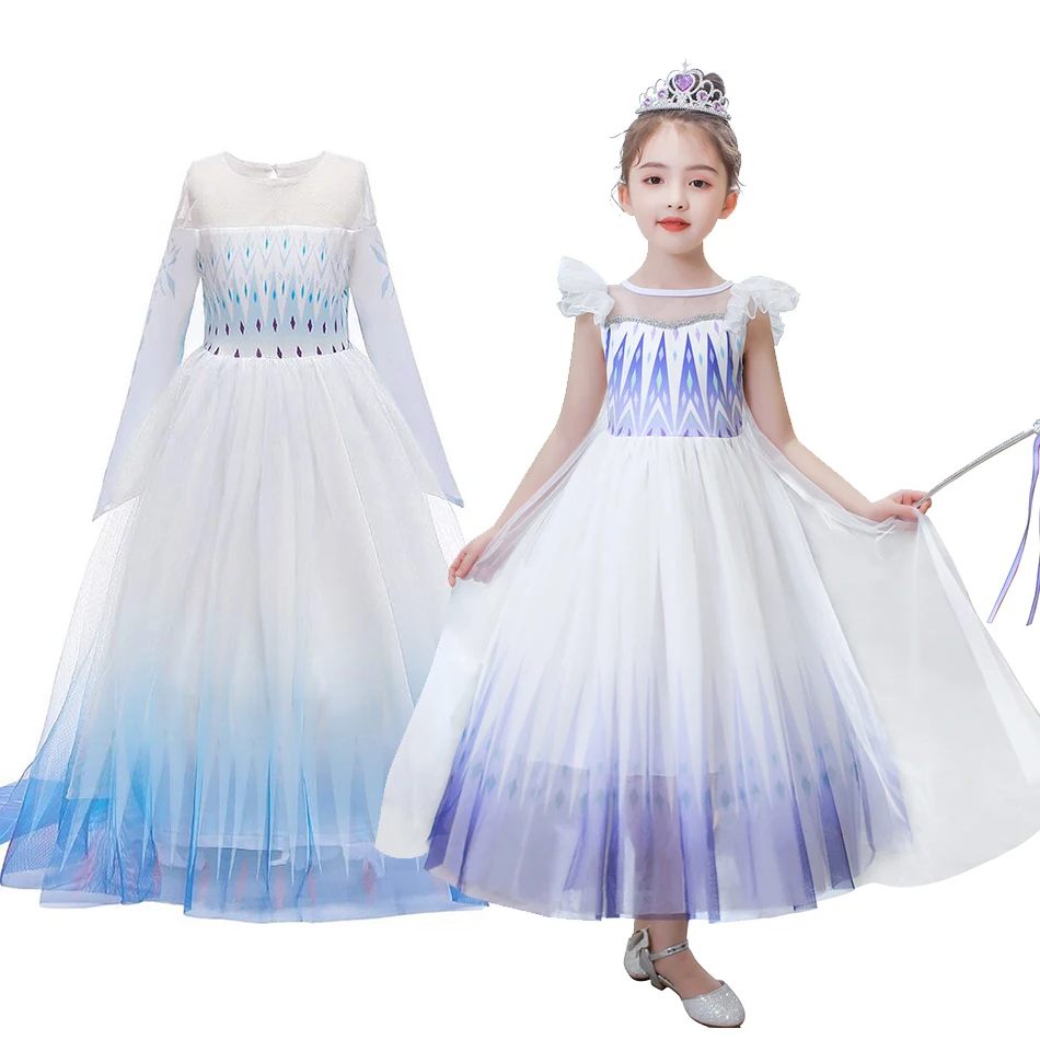 

Children Elza Dress Girls Halloween Birthday Party Elza Costume Girl Snow White Princess Dress White Ana Elza Vestido