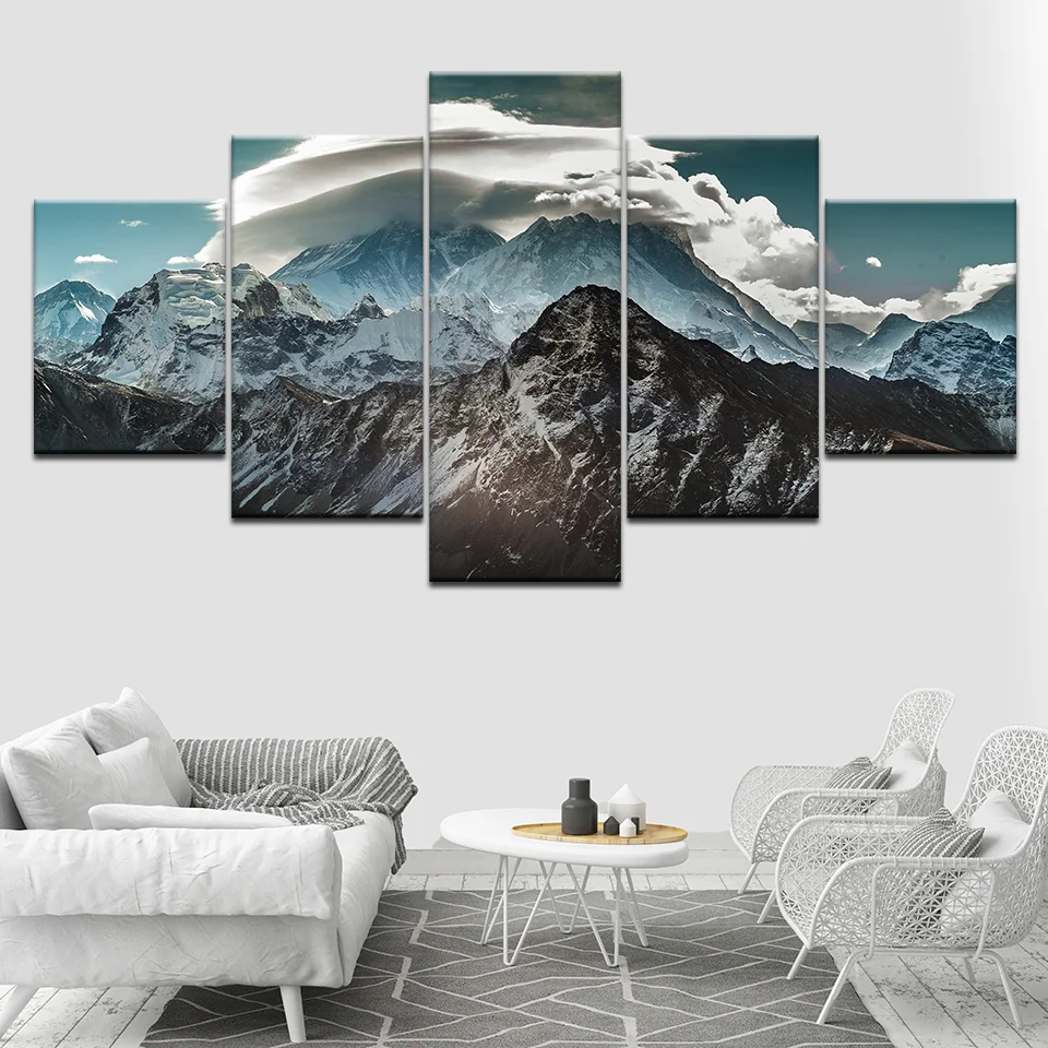 Canvas Wall Art 5 Pieces HD Printed Snow Mountains Landscape Posters Home Decorative Modern Living Room Decoration Paintings | Дом и сад