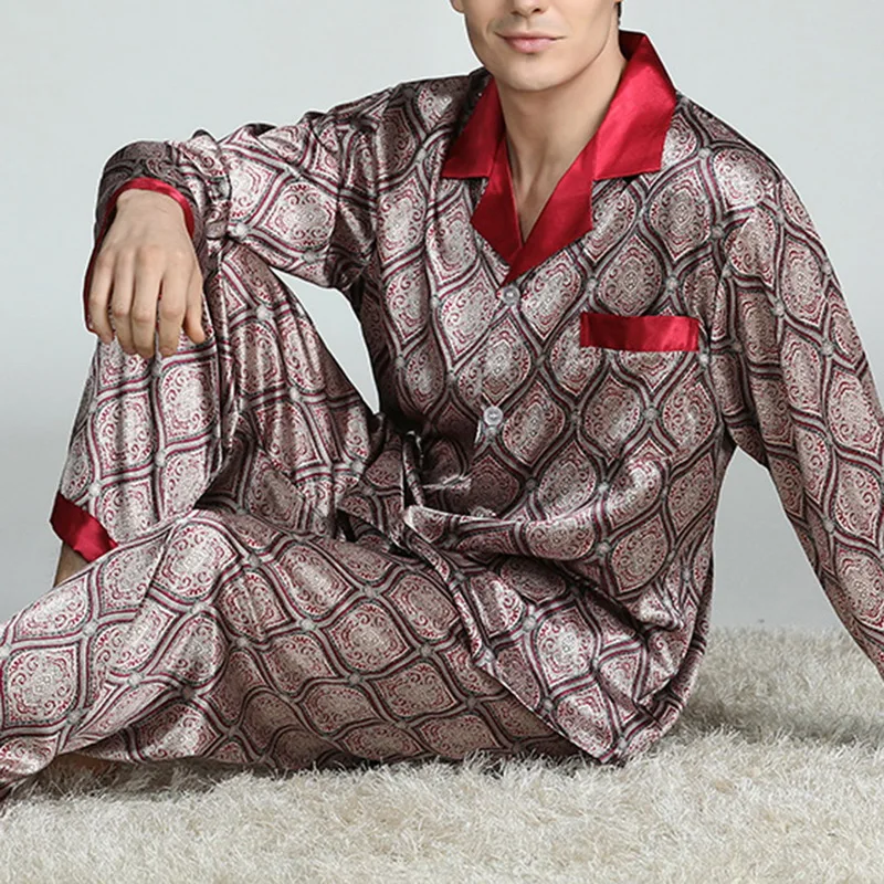 

MoneRffi Spring Mens Sets Suit Fashion Casual Long Sleeve Lapel Thin Loose Pajamas For Men Printed Letters Sleepwear Suit 3XL