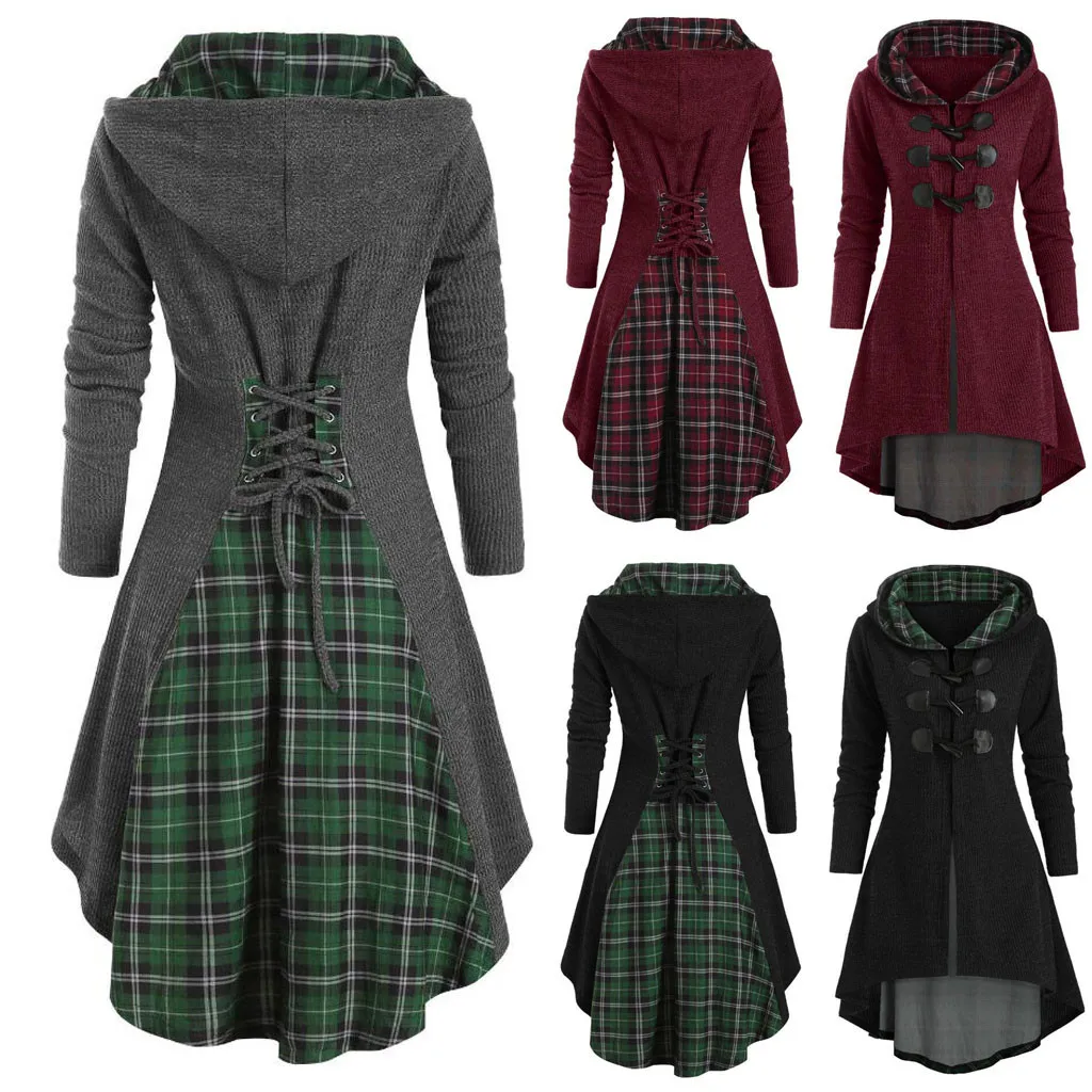 5XL Женская блузка с длинным рукавом Клетчатая на пуговицах Кружевная туника