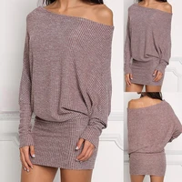 hot sales%ef%bc%81%ef%bc%81%ef%bc%81new arrival sexy women one off shoulder solid color batwing long sleeve knitted mini dress wholesale dropshipping