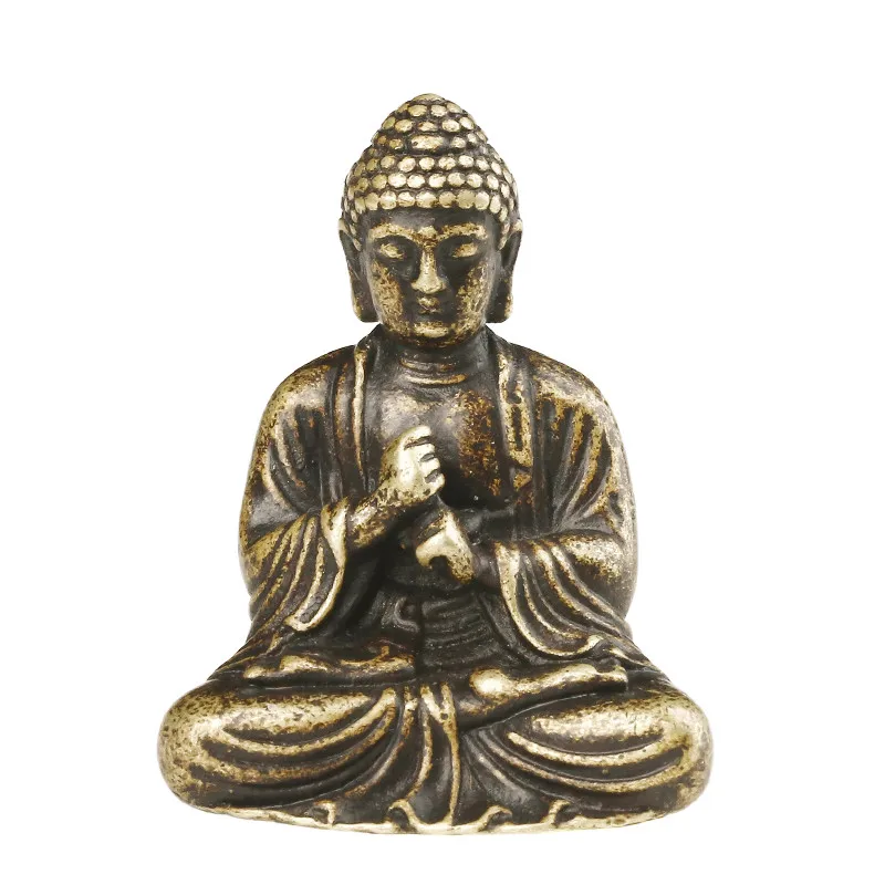 Винтажная мини статуя Будды Sakyamuni портативная латунная креативная скульптура