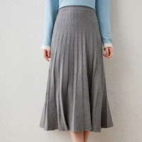 womens autumn winter new pleated skirt mid iength western style all match high waist a iine wool knitted fashion umbrella skirt